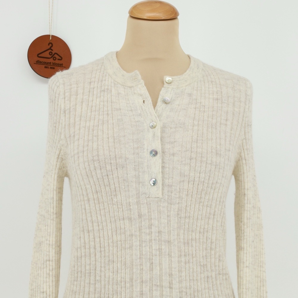 Madewell‎ Alpaca Blend Henley Sweater Ribbed Cream Medium Lightweight Slim Fit - Picture 5 of 8